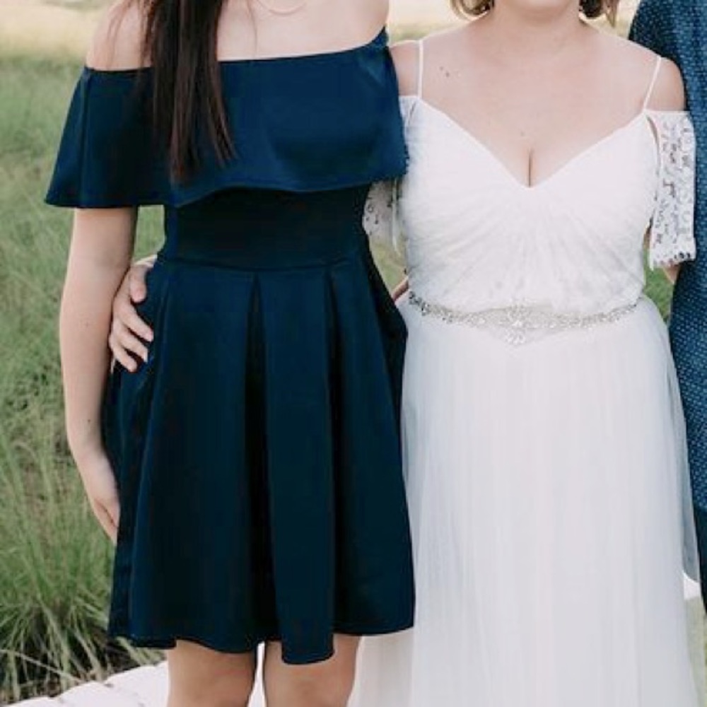 Navy blue off shoulder dress